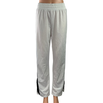 Garage Womens White Elastic Waist Snap Button Straight Leg Lounge Active Pants S