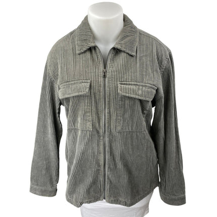 Urban Outfitters Ryder Men's Gray Corduroy Zip Up Long Sleeve Shirt Jacket Top L