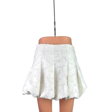 Zara White Floral Pleated Textured High Waist Bubble A Line Mini Skirt Size XS