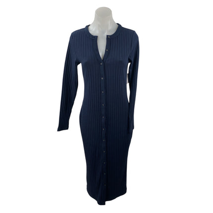 NEW Old Navy Blue Long Sleeve Ribbed Knit Button Down Sweater Midi Dress Size M
