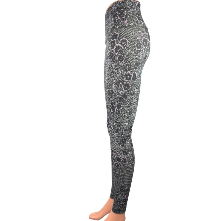 Lululemon Black Floral Mid Rise Pull On Athletic Activewear Yoga Legging Pants S