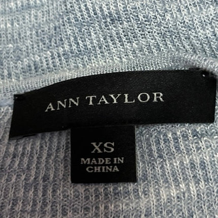 Ann Taylor Blue Ribbed Knit Long Sleeve Scoop Neck Linen T Shirt Tee Top Size XS