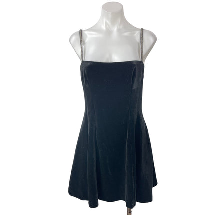 Zara Women's Black Sleeveless Velvet Rhinestone Cami A-line Mini Slip Dress Sz S