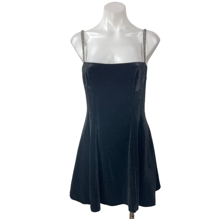 Zara Women's Black Sleeveless Velvet Rhinestone Cami A-line Mini Slip Dress Sz S