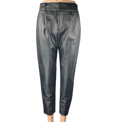 Banana Republic Black Faux Leather High Waisted Pleated Tapered Trousers Pants 0