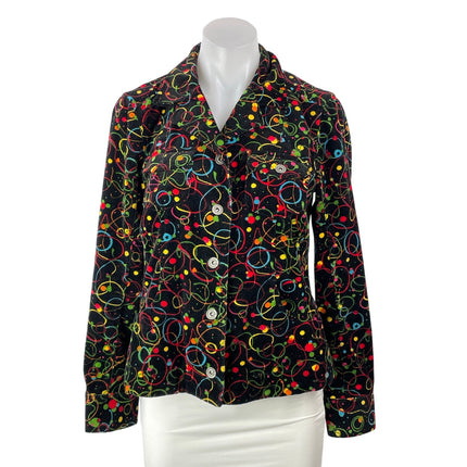 Christopher & Banks Black Colorful Print Long Sleeve Corduroy Coat Jacket Sz S