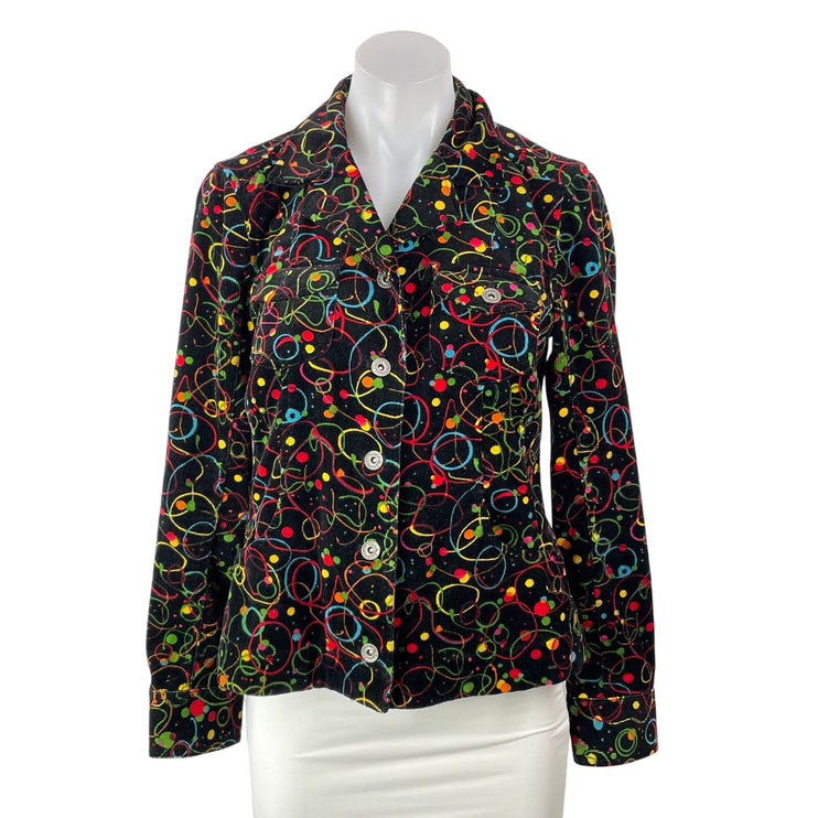 Christopher & Banks Black Colorful Print Long Sleeve Corduroy Coat Jacket Sz S