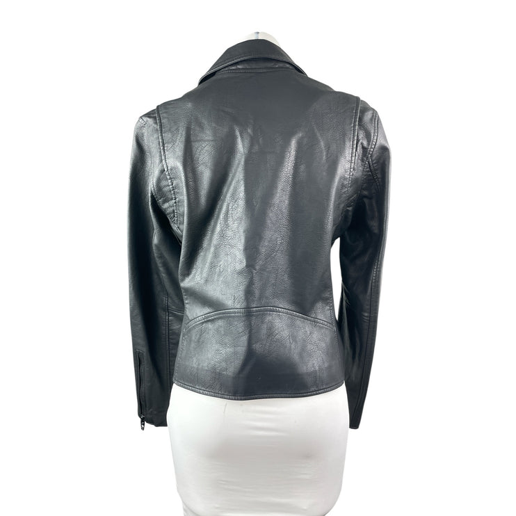 BlankNYC Black Faux Leather Vegan Long Sleeve Motorcycle Biker Coat Jacket Sz M