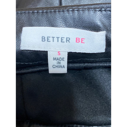 Better Be Women's Black Faux Vegan Leather Pleated Mini Flare A-Line Skirt Sz S