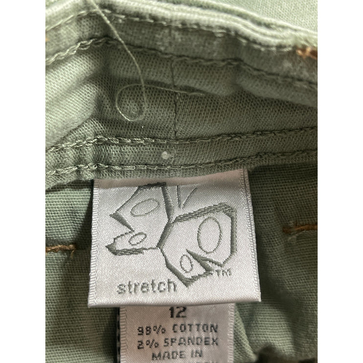 Stretch Women's Olive Green High Waisted Mini Utility Cargo Denim Skort Skirt 12