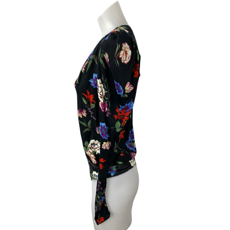 AFRM Ossie Multicolor Floral V Neck Long Puff Sleeve Button Down Bodysuit Top XS