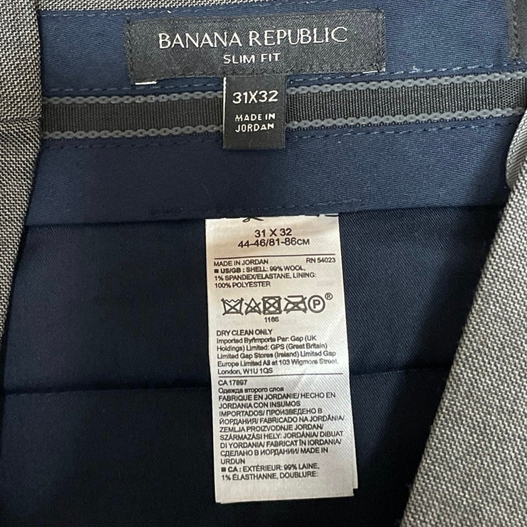 Banana Republic Men's Gray Slim Straight Leg Trousers Ankle Pants Size 31x32