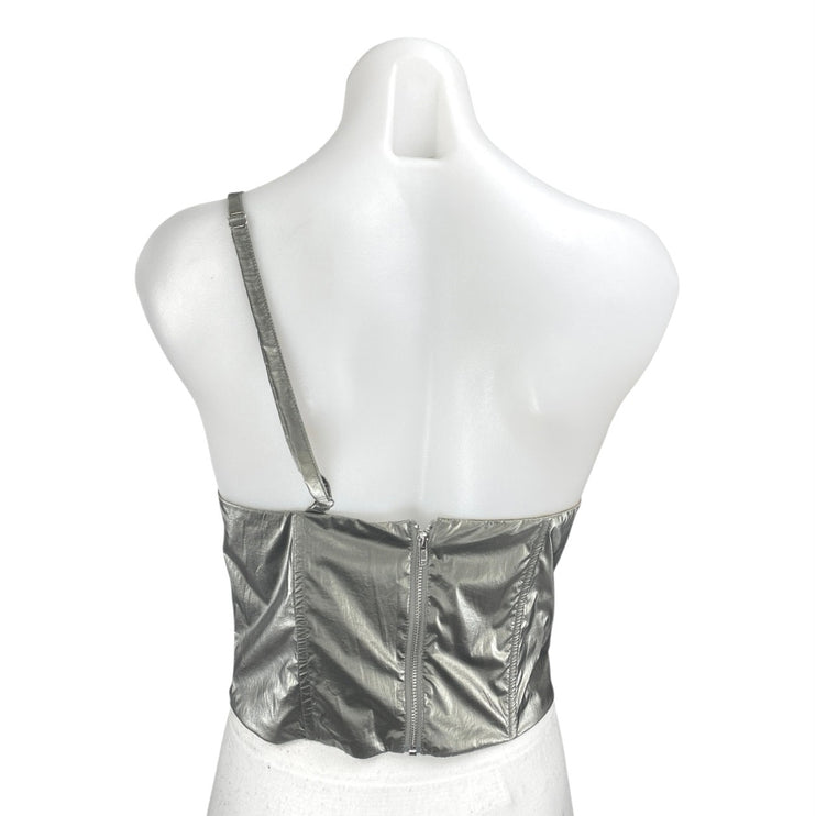 Generation Kiss Cecily Silver Metallic Strapless Bandeau Bustier Crop Top Size S