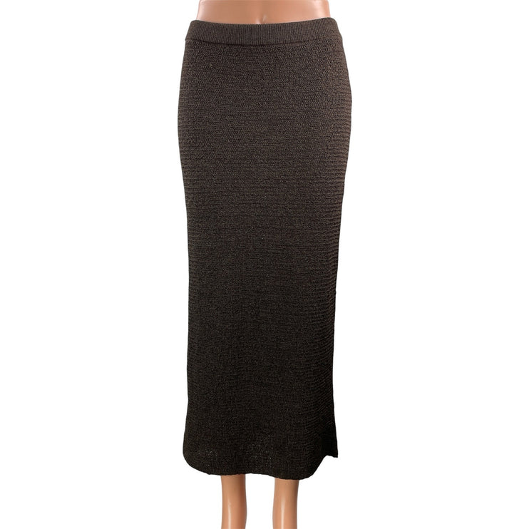 Zara Women's Brown Ribbed Knit Elastic Waist Straight Pencil Maxi Skirt Size S