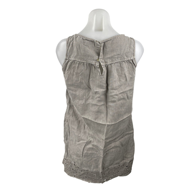 Artisan NY Gray 100% Linen Lace Hem Sleeveless Tank Mini Shift Dress Size XS