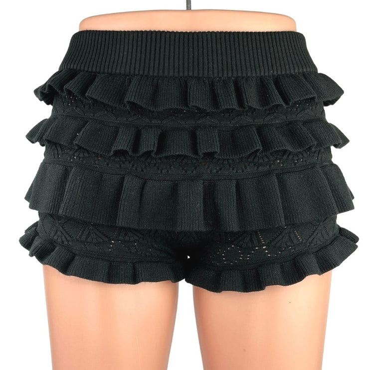 Revolve Tularosa Black High Rise Bloomer Ruffle Knitted Crochet Mini Shorts Sz S