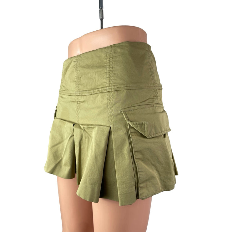 Zara Women's Green Drop Waist Pleated Pocket A Line Mini Skirt Skort Size S