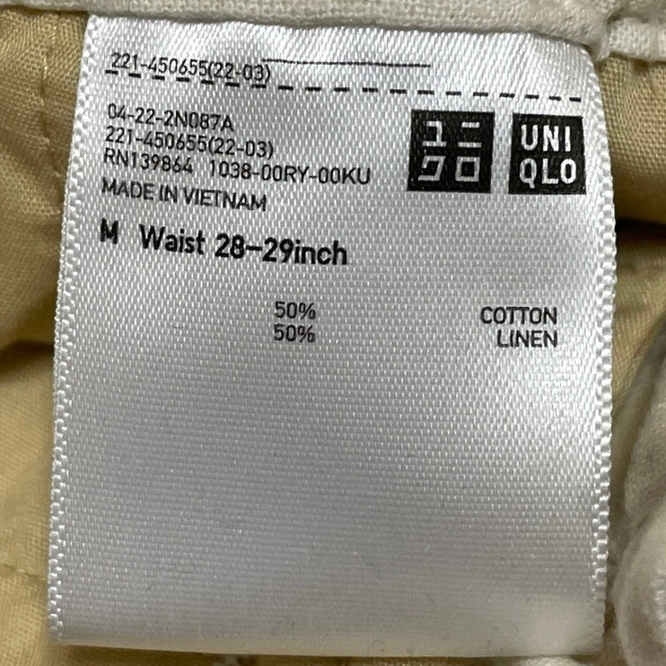 Uniqlo Womens White Linen Blend High Waisted Wide Leg Mini Paperbag Shorts Sz 29