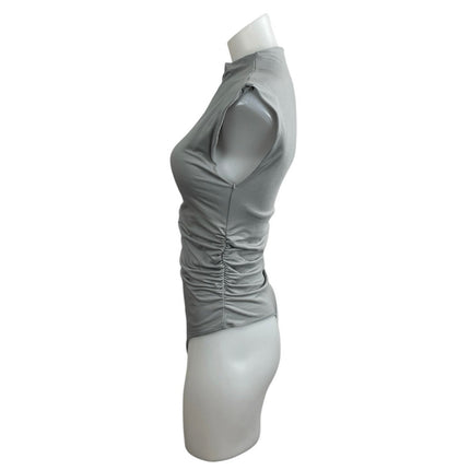 Abercrombie & Fitch Gray Ruched Shell Mock Neck Sleeveless Tank Bodysuit Top M