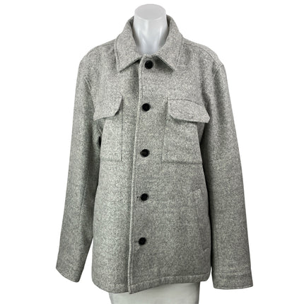 Reiss Atelier Gray Italian Wool Utility Button Down Pocket Shirt Jacket Size XL