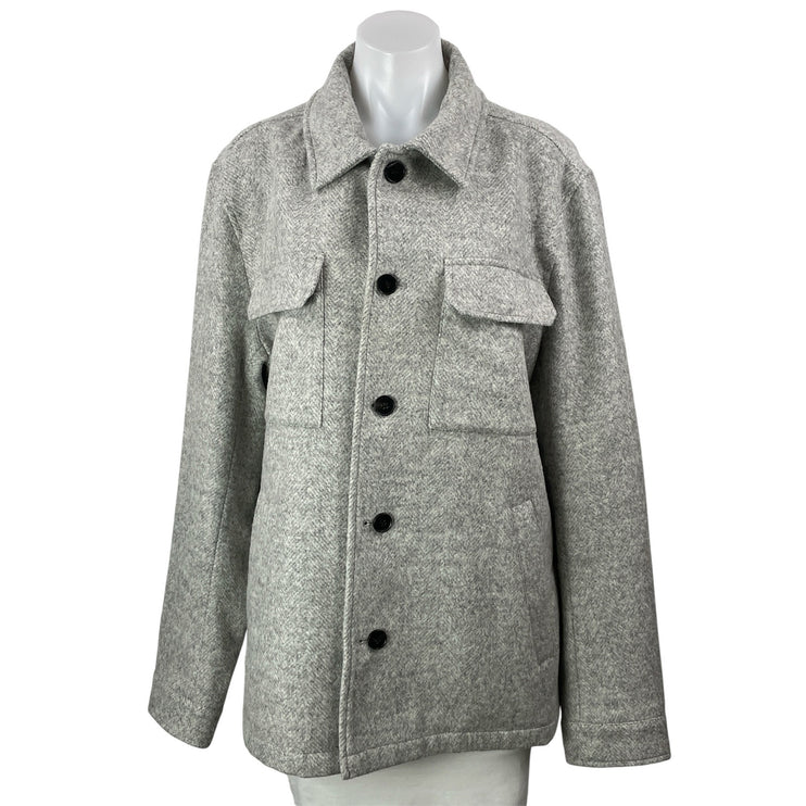 Reiss Atelier Gray Italian Wool Utility Button Down Pocket Shirt Jacket Size XL