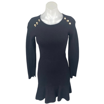 Zara Womens Black Gold Button Long Sleeve Knit Mini A Line Sweater Dress Size S