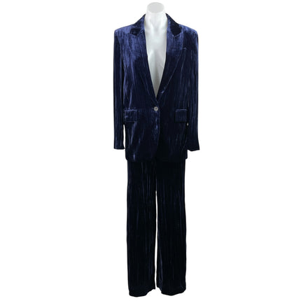 Zara Women's Blue Velvet Velour Blazer Suit & Wide Leg Trouser Pant Sets Size XS