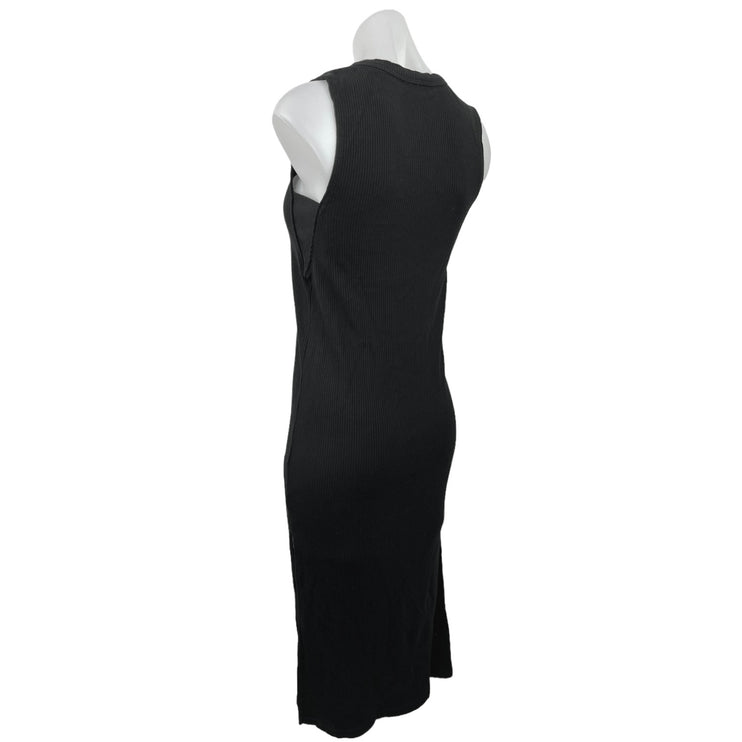 Terez Women's Black Sleeveless V Neck Ribbed Knit Stretchy Bodycon Dress Size S