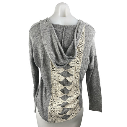 Tea N Rose Women's Gray Long Sleeve Lace Crochet Knit Hoodie Sweater Top Size S