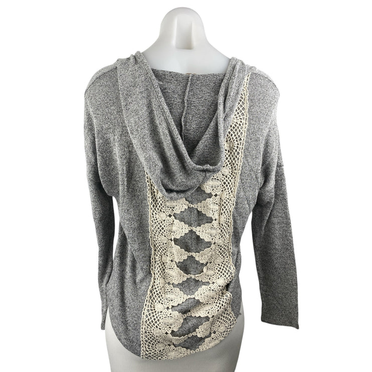 Tea N Rose Women's Gray Long Sleeve Lace Crochet Knit Hoodie Sweater Top Size S
