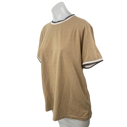Denim & Flower Womens Beige Crew Neck Short Sleeve Tee Ringer T-Shirt Top Size L