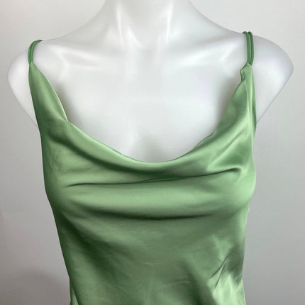 Shein Green Satin Sleeveless Cowl Neck Side Slit Midi Slip Dress Size 8/10