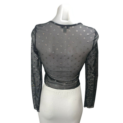 Topshop Black Mesh Glitter Polka Dot Long Sleeve Sheer Crop Cover Up Shirt Top 6