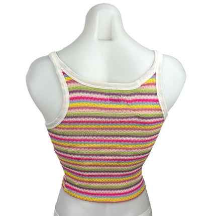 Urban Outfitters BOG 90s Textured  Rainbow Striped Crochet Crop Tank Top Size S