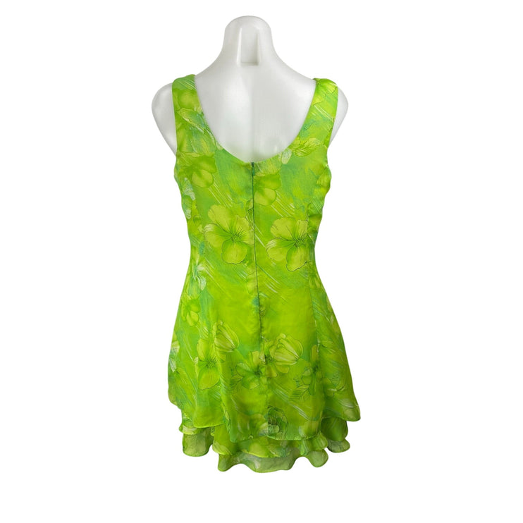 Georgiou Green Floral Sleeveless Square Neck ruffle Fit & Flare Mini Dress Sz M