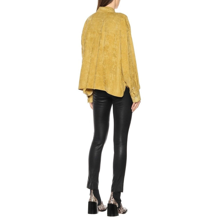 Isabel Marant Fanao Yellow Gold Corduroy Velvet Long Sleeve Button Up Shirt Top