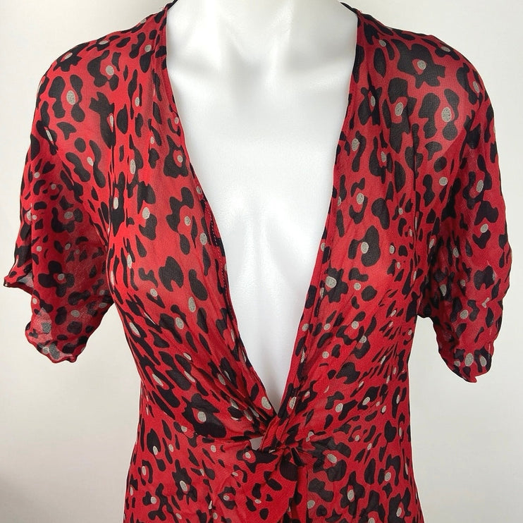 Zara NWT Multicolor Leopard Print Twist Knot Plunging V-neck Cover Up Dress XS