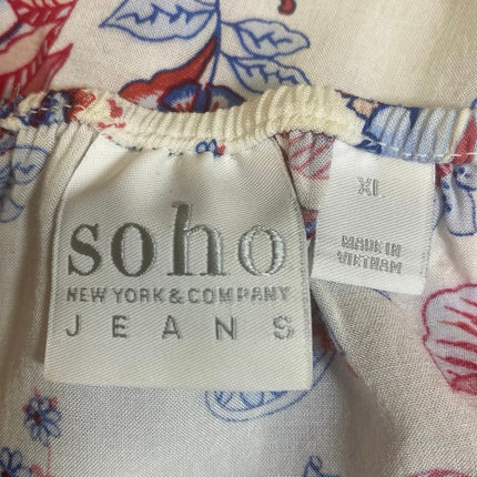 Soho Botanical Floral Lace Trim Bell Sleeves Tunic Peasant Popover Blouse Top XL