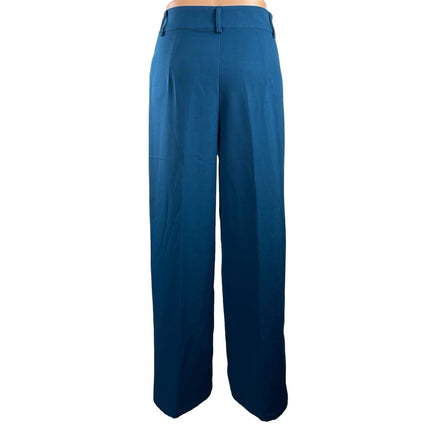 Cider Blue Tailored Pleated High Waist Straight Wide Leg Trousers Dress Pants S