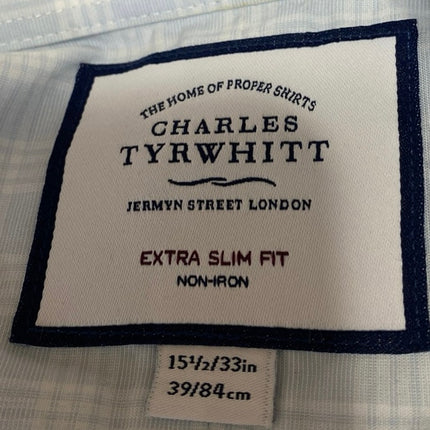 Charles Tyrwhitt Blue Extra Slim Checkered Long Sleeve Button Shirt Top 15.5/L