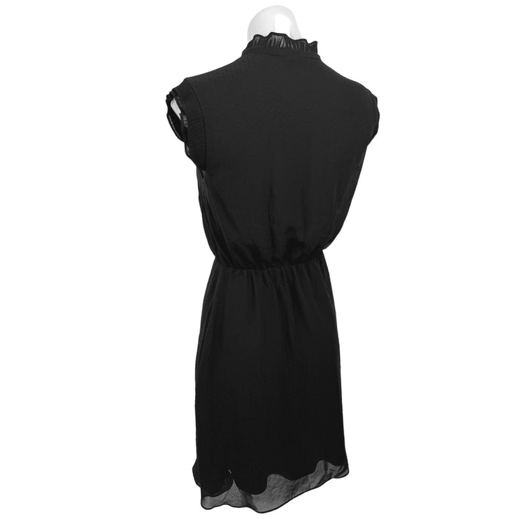 H&M Black Ruffle Sleeves Mock Neck Tie Front Elastic Waist Mini Career Dress 4
