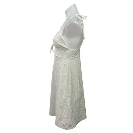 H&M White Sleeveless Embroidered Tie Strap Cami V Neck A Line Mini Dress Size S
