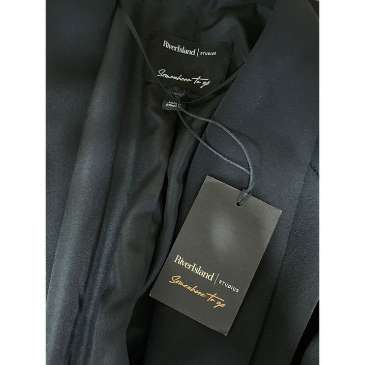 NEW River Island Black Tuxedo Mini Double Breasted Blazer Over Coat Dress Size 4