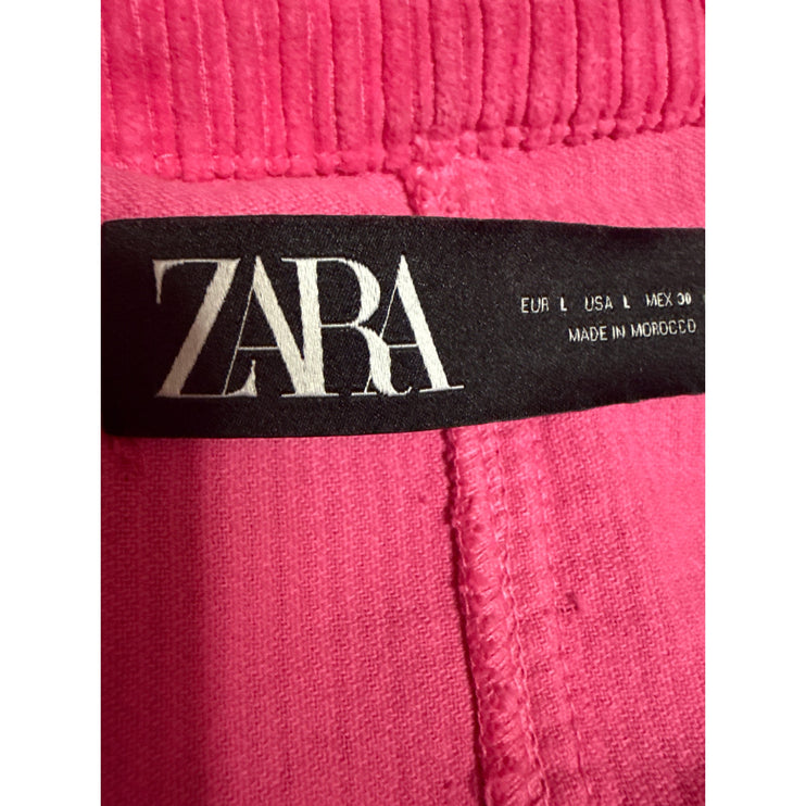 Zara Pink Corduroy Velvet Velour Button Collar Pockets Long Sleeve Coat Jacket L