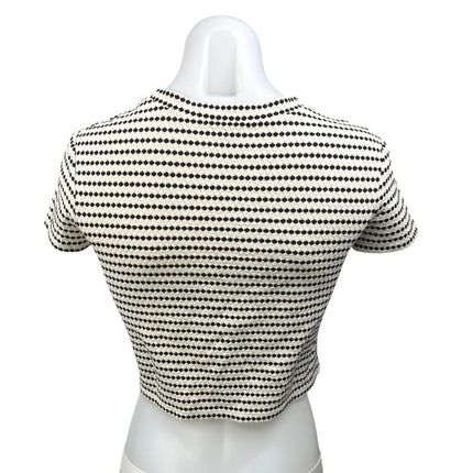 & Other Stories White Black Knit Argyle Crew Neck Short Sleeve Crop Top Size S