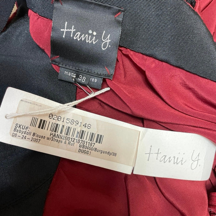 NEW Hanii Y Red 100% Silk Sleeveless Cami Bow Tie Tank Babydoll Blouse Top Sz 2