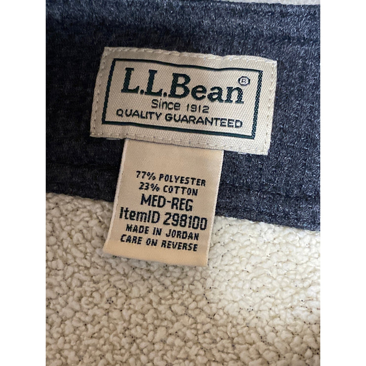 L.L. Bean Men's Black Long Sleeve Henley Waffle Knit Faux Sherpa Sweater Top M