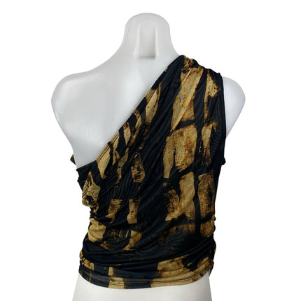Miaou Women's Black Beige Printed One Shoulder Sleeveless Blouse Top Size M