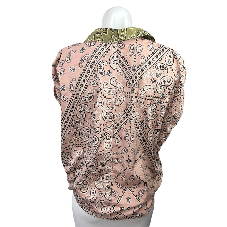 Intimissimi Pink Paisley Print Short Sleeve ButtonUp Collared Blouse Shirt Top L