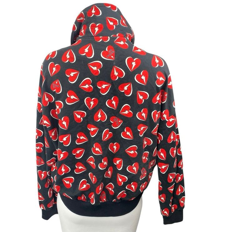 Love Moschino Black Red Thunder Hearts Long Sleeve Full Zip Sweatshirt Top Sz 4